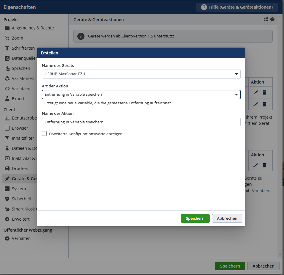 Art der Aktion bestimmen